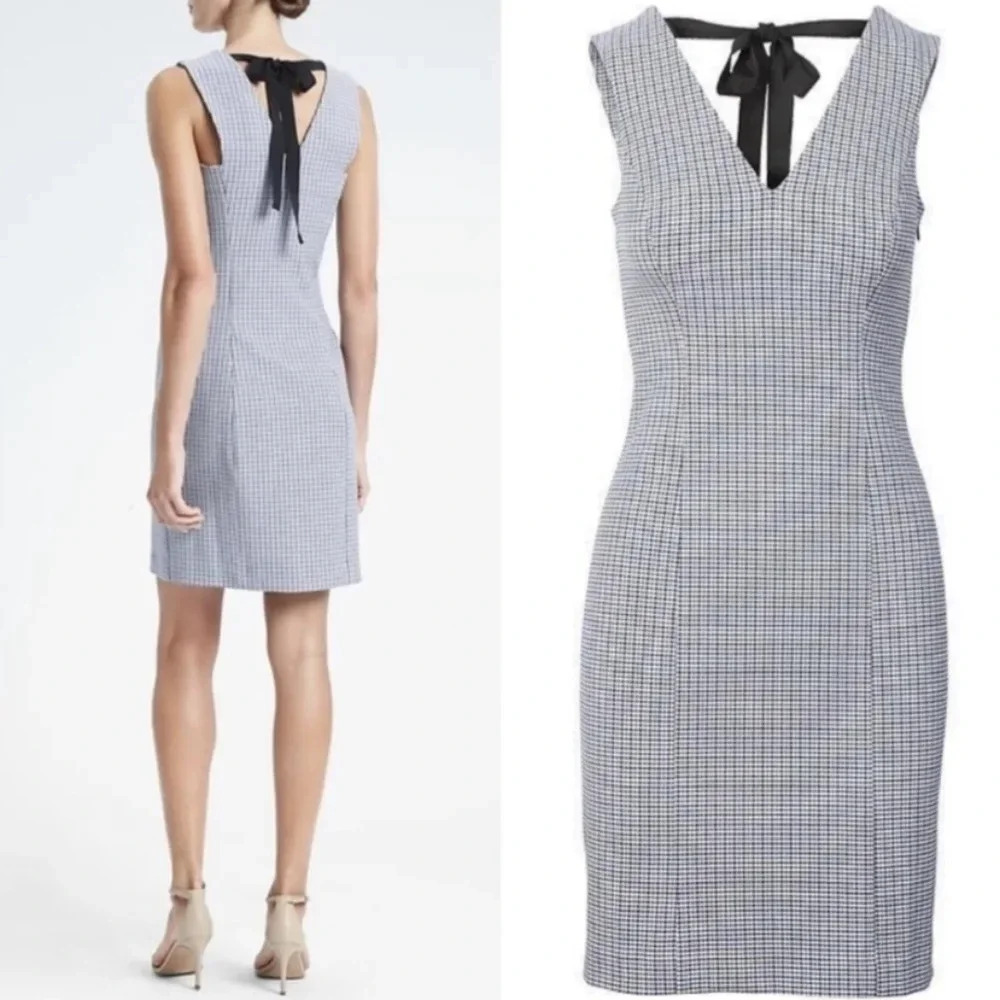 Banana Republic Houndstooth Check Tie-Back Sheath Dress, Color Blue/White Size 6